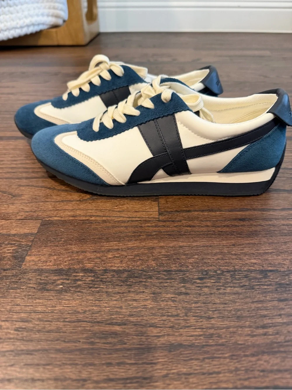 Tory Burch Hank Sneakers Navy Suede and Cream Leather Lace-Up Sneakers